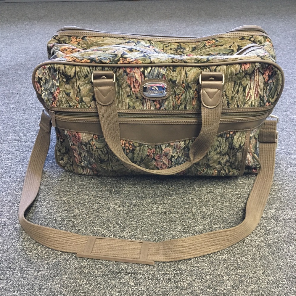 Jordache floral tapestry travel luggage bag
